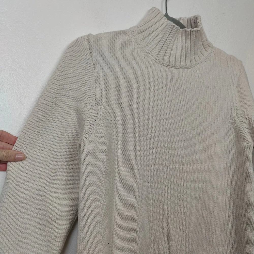 J.Crew Cotton Turtleneck Sweater Womens Medium Ivory Knit Preppy Ribbed Cotton